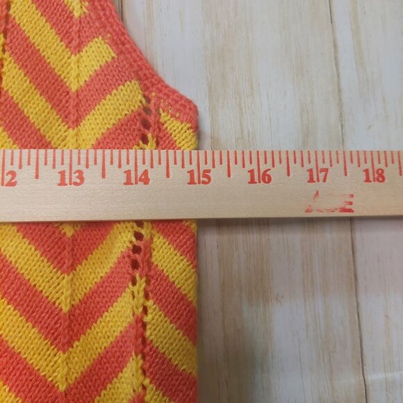 Trina Turk Zigzag Knit Tank Top - Coral Pink & Yellow Chevron Stripes Sleeveless - Picture 5 of 8